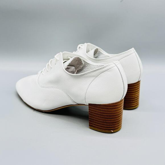 Repetto Shoes Womens 7 White Leather Lace Up Oxford Pump Block Heel Balletcore - Picture 6 of 14